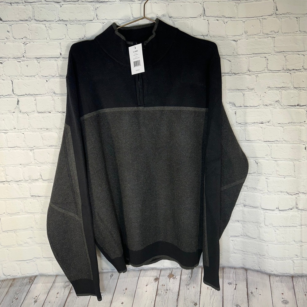 NEW Stone Falcon Mens XL Quarter Zip Pullover Sweater Black Charcoal SFW-34047